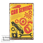 Plaque Métal Vintage Car Service Yellow - Le Vintage Illuminé