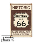 Plaque Métal Vintage Route 66 Santa Monica Pier - Le Vintage Illuminé