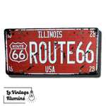 Plaque Métal Route 66 Immat Illinois Rouge 15x30cm - Le Vintage Illuminé