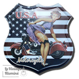 Plaque Métal Route 66 USA Motorcycle 30x30cm - Le Vintage Illuminé
