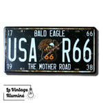 Plaque Métal Route 66 Immat Bald Eagle 15x30cm - Le Vintage Illuminé