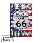 Plaque Métal Vintage Route 66 America's Highway - Le Vintage Illuminé