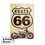 Plaque Métal Vintage Route 66 Moto Sur Fond Beige - Le Vintage Illuminé
