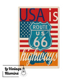 Plaque Métal Vintage Route 66 USA Is Highways - Le Vintage Illuminé