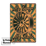 Plaque Métal Vintage My Garage My Rules - Le Vintage Illuminé