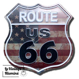 Plaque Métal Route 66 Route Us Drapeau US 30x30cm - Le Vintage Illuminé