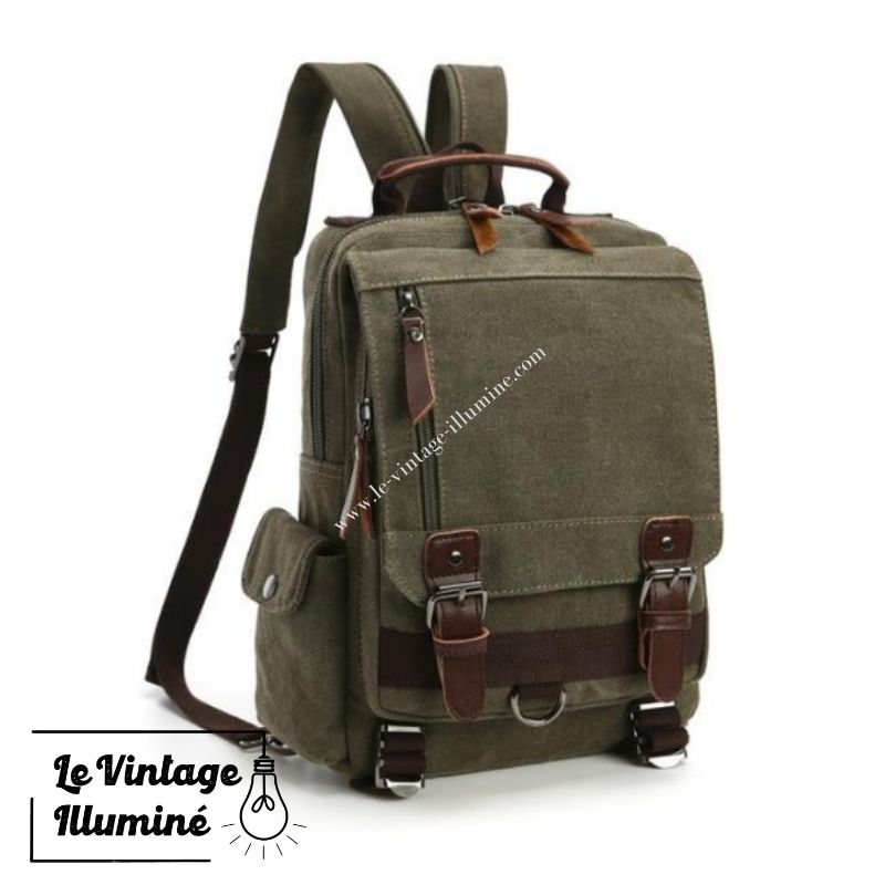 Sac à Dos Convertible En Toile - 13,4x13,4x6,7 Pouces, Transformable En Sac à Main, Bandoulière Ou Fourre-tout - Style Vintage - 5