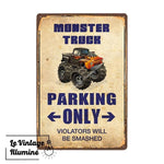 Plaque Métal Vintage Monster Truck Parking Only - Le Vintage Illuminé
