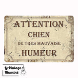 Plaque Métal Vintage Attention Chien - Le Vintage Illuminé