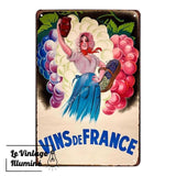 Plaque Métal Vintage Vins de France - Le Vintage Illuminé