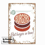 Plaque Métal Vintage Hamburger Best Burgers - Le Vintage Illuminé