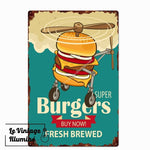 Plaque Métal Vintage Hamburger Fresh Brewed - Le Vintage Illuminé