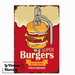 Plaque Métal Vintage Hamburger Super Burgers - Le Vintage Illuminé