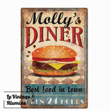 Plaque Métal Vintage Hamburger Molly's Diner - Le Vintage Illuminé