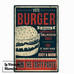 Plaque Métal Vintage Hamburger Vote Burger - Le Vintage Illuminé