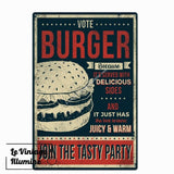 Plaque Métal Vintage Hamburger Vote Burger - Le Vintage Illuminé