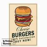 Plaque Métal Vintage Hamburger Cheeseburgers - Le Vintage Illuminé