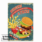 Plaque Métal Vintage Hamburger and Fries - Le Vintage Illuminé