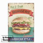 Plaque Métal Vintage Hamburger American Style - Le Vintage Illuminé
