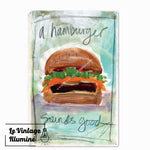 Plaque Métal Vintage Hamburger Sounds Good - Le Vintage Illuminé